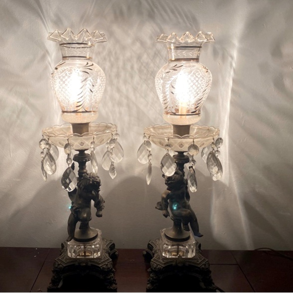 Rare 26 inch Greek Italian Mythology Cherub pair of lamps
